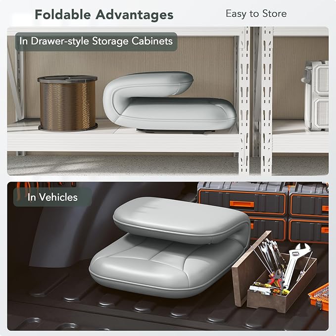 Furniliving 3 in 1 Folding Chair Foldable Floor Chair for Reading, Lounging & Gaming, Portable Camping Chair with Metal Frame Comfy Accent Chair Reading Chair for Indoor, Living Room, PU (Grey)