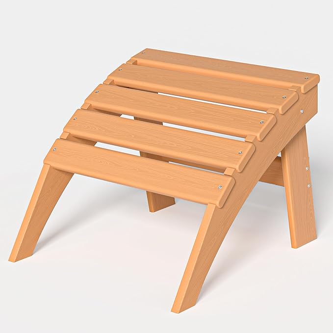 Plawdlik Folding Ottoman for Adirondack Chair–HDPE All-Weather Footrest for Outdoor Use, Garden & Poolside– Anti-Cracking, Fade-Resistant, Easy Assembly–Teak
