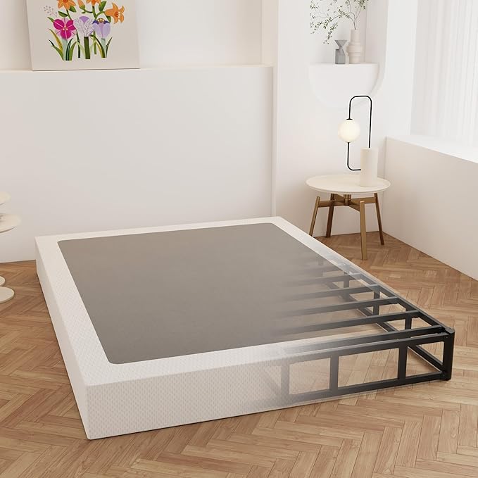 Maenizi 9 Inch Full Size Box Spring, Heavy Duty Metal Box Spring Bed Base with Fabric Cover, Mattress Foundation, Easy Assembly, Noise Free, Black