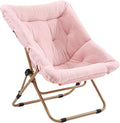 Givjoy Comfy Folded Chair, Soft Faux Fur Oversized Folding Chair, Flexible Lounge Lazy Chair for Kids Girls Teens Adults, Moon Chair for Dorm Rooms, Bedroom, Living Room