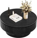 SZTHHDF Round Coffee Table for Living Room,Fluted Drum Accent Tea Center Table with Storage,Circle Modern Coffee Tables for Small Space Office Apartment (31.5" L×31.5''W×14''H-Black)