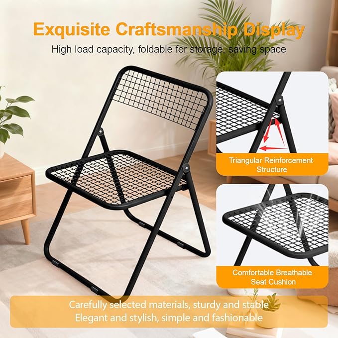 8 Pack Folding Chair,Balck Color,Single Piece,Foldable Space - Saving Design for Indoor/Outdoor Use
