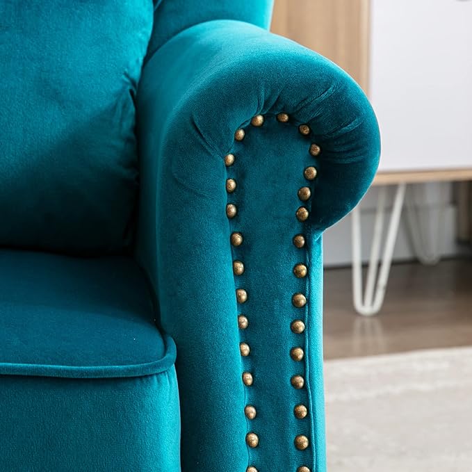 LZAREAL Accent Reading Arm Chairs Set of 2 Midcentury Modern Comfy Corner Sofa Chair, Wingback Waiting Room Club Chair with Tufted Back for Living Room/Bedroom/Reception Room, Velvet Teal