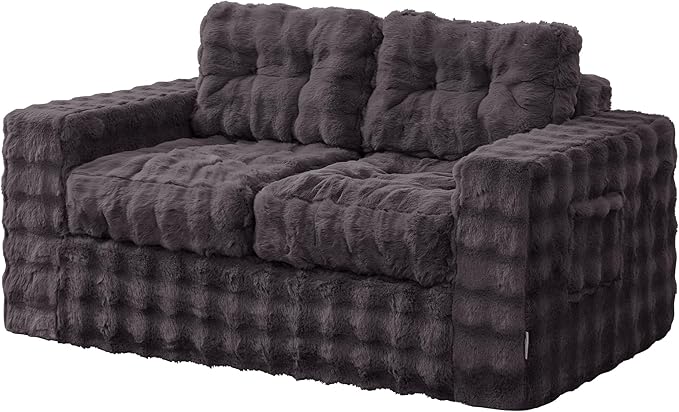 Hobestluk Sofa Couch Loveseat Sofa with Bubble Fabric 2-Seater Sofa for Small Spaces Comfortable Foam Floor Sofa 2 in 1 boneless couch for Living Room Bedroom Apartment or Office (Dark Grey, Loveseat)