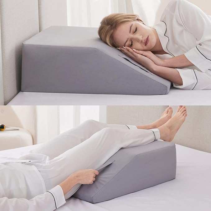 Ruqmuis Leg Elevation Pillow for After Surgery, 6inch Foam Leg Elevating Pillow for Swelling and Blood Circulation, Leg Wedge Pillow for Sleeping, Knee Pillow for Knee Hip Ankle Pain Relief, Velvet
