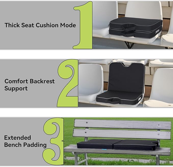 Relispo 3-in-1 Stadium Seat Cushion, Premium Memory Foam & High-Density Foam Bleacher Cushion, Anti-Slip Waterproof Portable Stadium Cushion for Bleachers, Sports Events, Camping