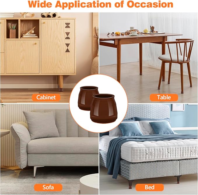16pcs Round Chair Leg Floor Protectors, Felt Pads Chair Leg Protectors for Hardwood Floors, Silicone Furniture Feet Cups Covers Felt Pads, Prevents Scratches & Reduce Noise, Brown, Small