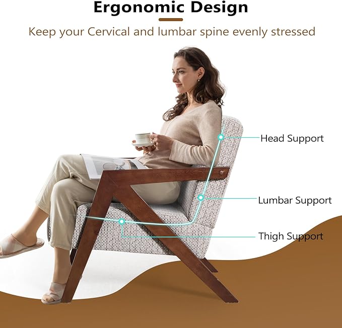 Bonzy Home Mid-Century Modern Accent Chair Set of 2 with Wood Frame, Upholstered Armchair for Bedroom & Living Room, Linen Fabric Cushion, Z-Shaped Armrest Design, Sturdy Lounge Chair