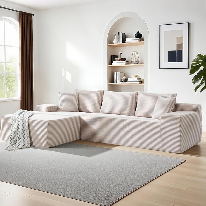 105" Cloud Modular Sectional Couch with L-Shape Chaise, Upholstered Corduroy Couches for Living Room, No Assembly Required Deep Seat Boneless Sofa