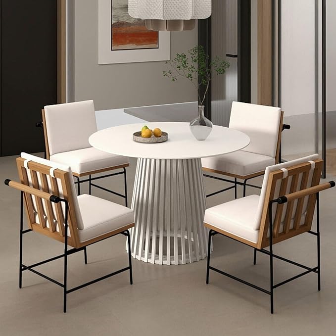 LukeAlon Mid Century PU Leather Dining Chairs Set of 2, Upholstered Square Back Kitchen Chairs with Metal Legs Armless Parsons Chairs with Wood Frame for Dining Room Reception Room, Beige