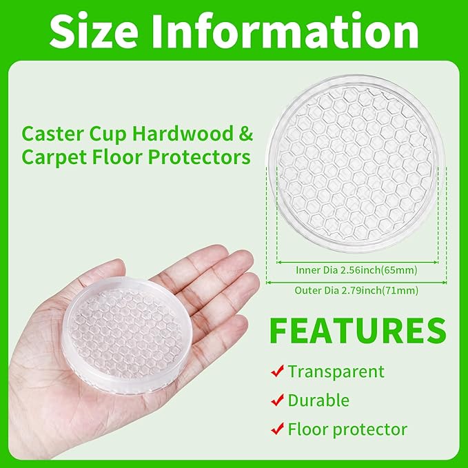 GAGUIUP Clear Non Slip Furniture Pads - 2.5" Anti Slide Caster Cups, 8PCS Round Furniture Coasters for Hardwood floors & Carpet, Wood Floor Protectors for Furniture Leg, Table Chair Couch Bed Stoppers
