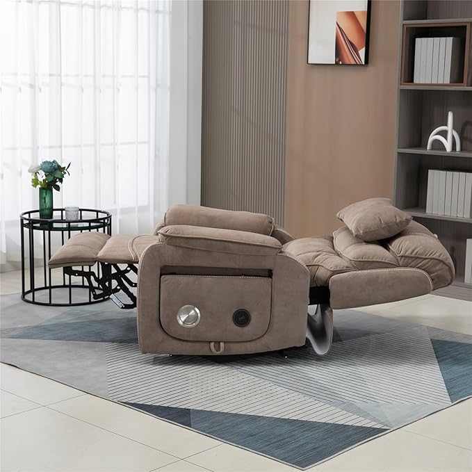 Large Lift Chairs Recliners for Elderly with Heated and Massage, Infinite Position Dual Motor Power Lay Flat Recliner with Cup Holder (Light Brown)