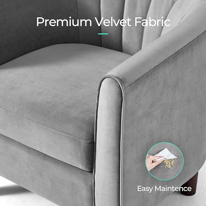 LINSY Accent Chair with Ottoman, Modern Barrel Chair Small Armchair Reading Chair with Footrest, Comfy Round Arms Chair for Living Room Bedroom Reading Room, Velvet, Grey