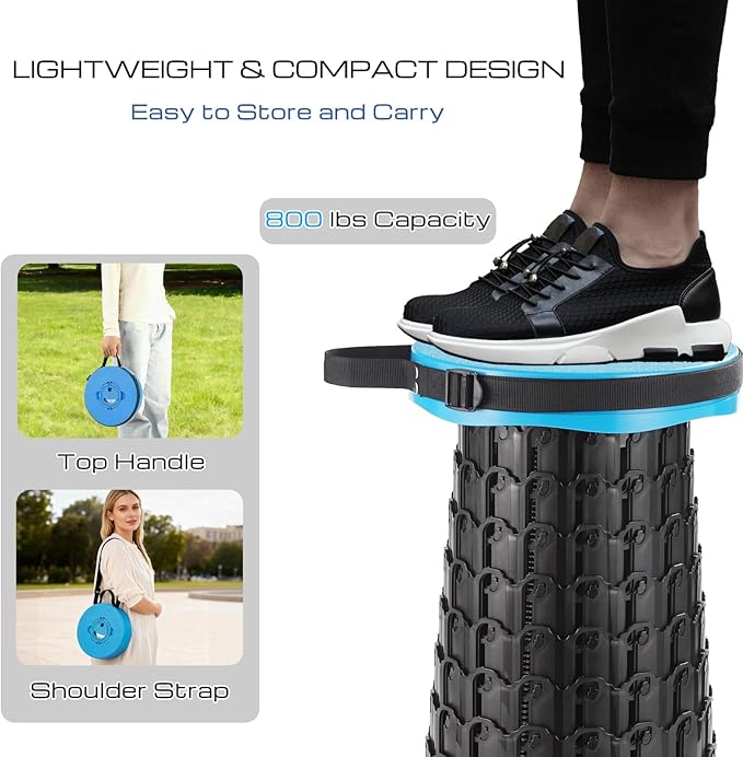 Upgraded 18-Inch Collapsible Stool, 800lbs Capacity, Heavy Duty Yet Lightweight, Portable Folding Stool for Adults, Taller Retractable Telescoping Seat for Camping, Fishing, Hiking, Travel, BBQ