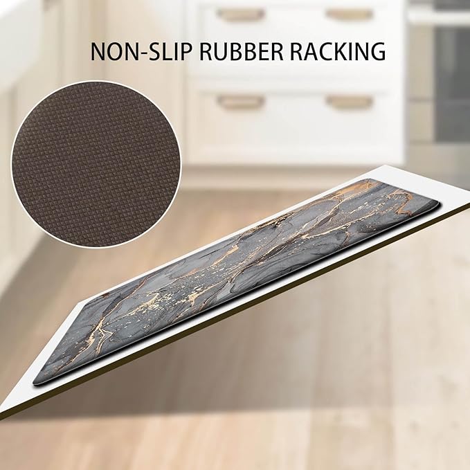Kitchen Mat Anti Fatigue Cushioned Set of 2 Grey Kitchen Rugs Non Slip Waterproof Kitchen Floor Mats Gold Kitchen Accessories and Decor Comfort Memory Foam Kitchen Mats for Floor Laundry Room