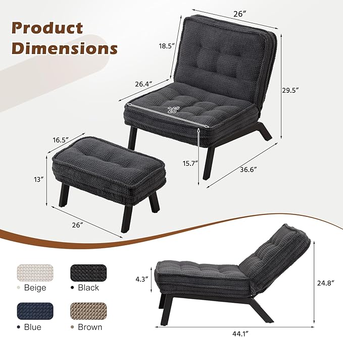ANJ Accent Chair with Ottoman Adjustable Backrest, Living Room Chair Tufted Upholstered Lounge Chair with Footrest Set, Modern Chair Cozy Reclining Chair for Reading Room Bedroom