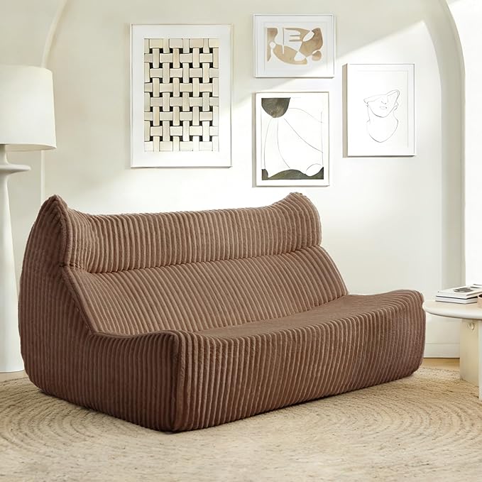 Big Bean Bag Chairs, Lazy Floor Sofa, Fireside Chair for Living Room, Bedroom, Office (Brown, Loveseat)