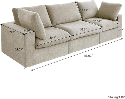 3 Seater Cloud Sectional Couch, Khaki Modular Sectional Sofa, Modern Comfy Sofa, Covers Removable, Convertible Sleeper Couch for Living Room Apartment (Linen Fabric)