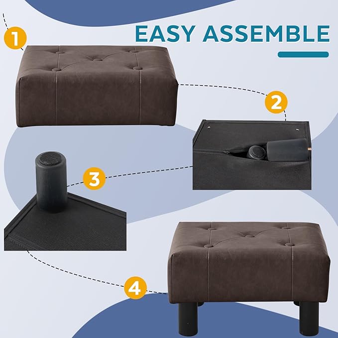 FIMIVIBI Small Foot Stool Ottoman, Faux Leather Footstool Ottoman Foot Rest for Couch, Rectangle Footstools and Ottomans Small for Living Room, Entryway and Bedroom (Brown)