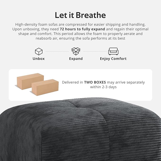 Aosaifen Modern L-Shaped Modular Sectional Sofa for Living Room，Oversized 3-Seater Couch with Deep Seat and Movable Ottoman – No Assembly,Comfortable Suede Fabric Boneless Sofa(Dark Gray) (Dark Gray)