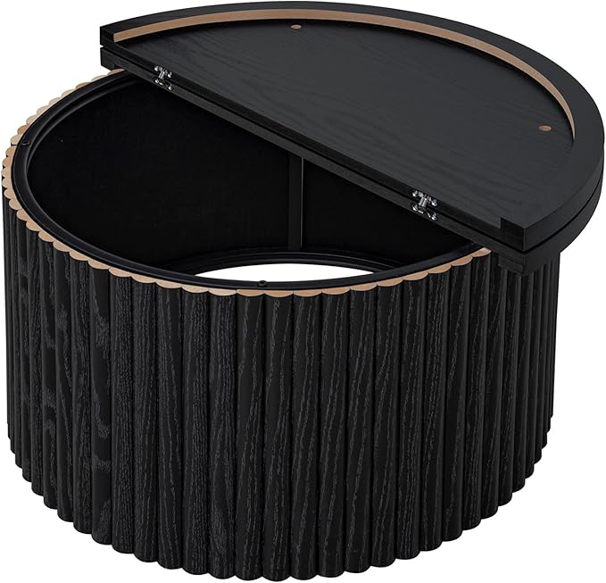 31.54" Round Coffee Table,Modern Drum Side Accent End Table for Living Room,Apartment,Black