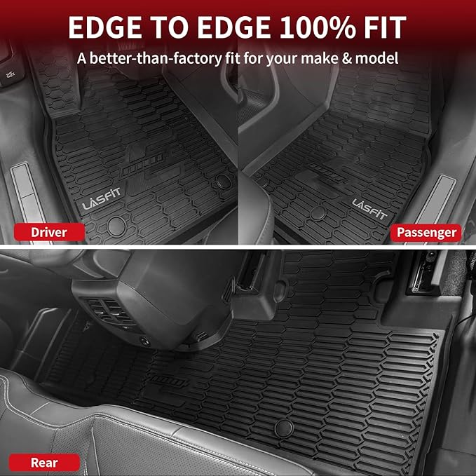 LASFIT Floor Mats for Ford Mustang Mach-E 2021-2025 TPE All Weather Protector Car Liners, 1st & 2nd Row, 3pcs Black