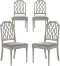 chairus Farmhouse Dining Chairs Set of 4, French Country Wooden Dining Room Chairs with Lattice Back & Nailhead Trim, Upholstered Linen Fabric Kitchen Side Chairs, Grey