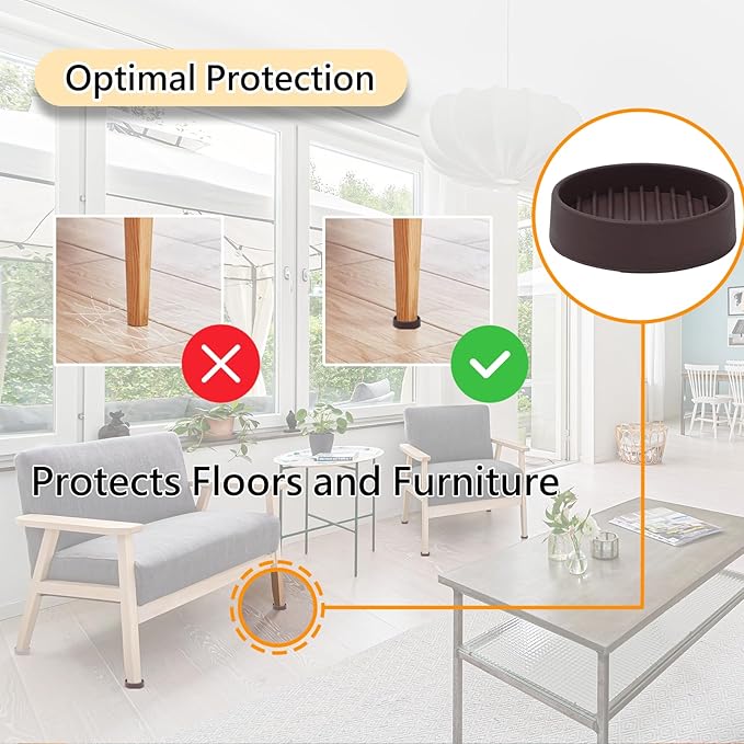 3x3 Round Rubber Furniture Caster Cups, Anti-Sliding Furniture Pads Bed Stopper Floor Protectors with Grip - Protect Any Flooring