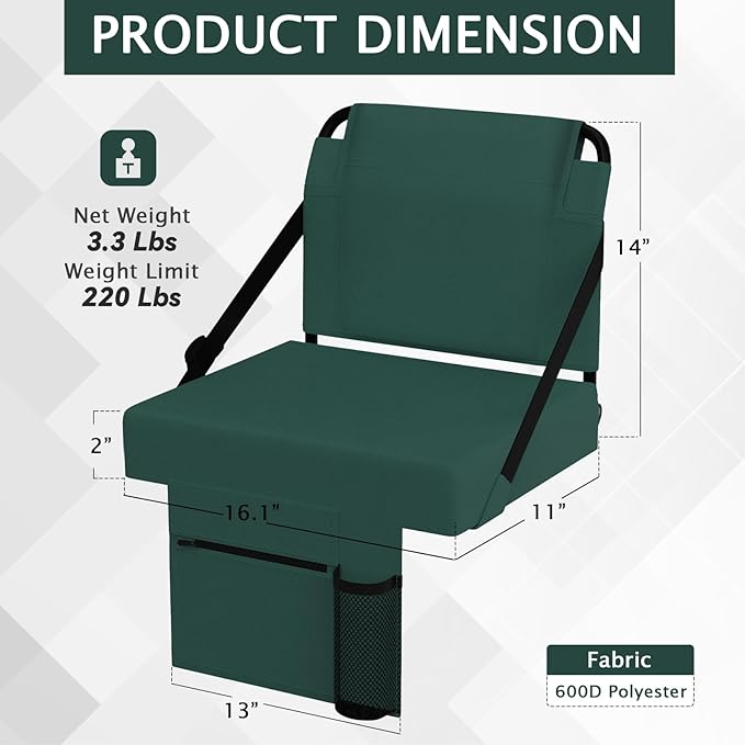 2pcs Stadium Seat for Bleachers with Back Support，Portable Bleacher Chairs with Back and Cushion，Includes Shoulder Strap and Cup Holder