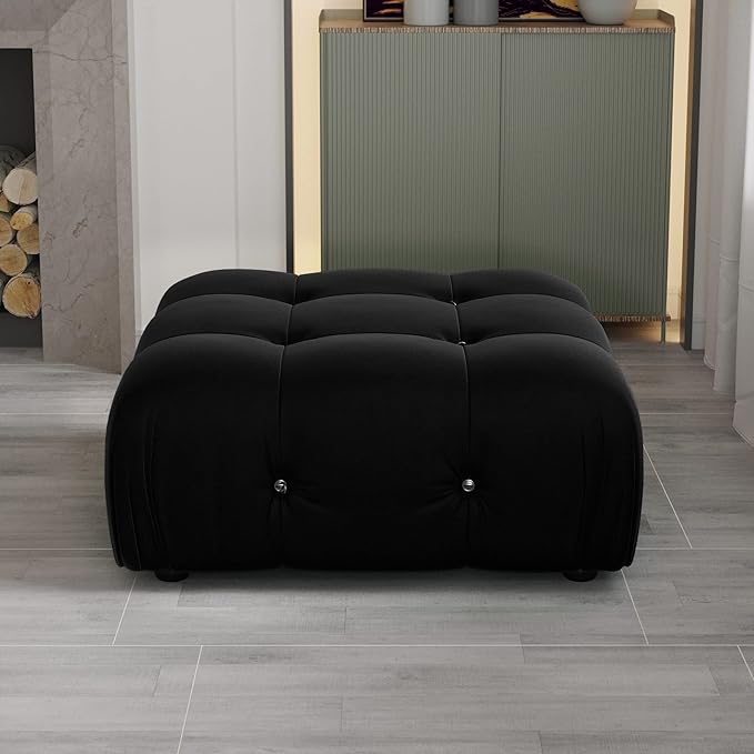 JACH Modern Ottomans Module for Living Room, Minimalist Comfy Breathable Ottoman, Velvet Ottoman for Living Room Apartment (Black)