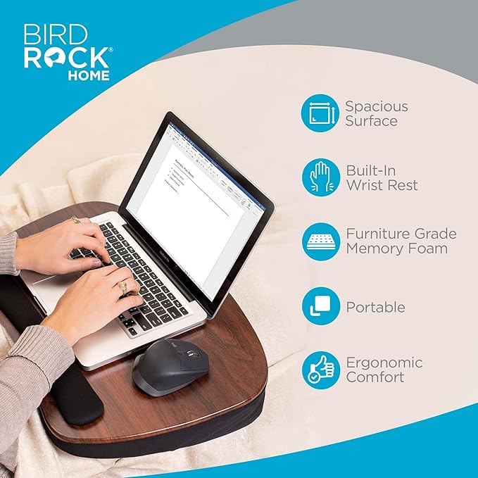Sofia + Sam Oversized Memory Foam Lap Desk (Wood Top) | Supports Laptops Up to 20 Inches