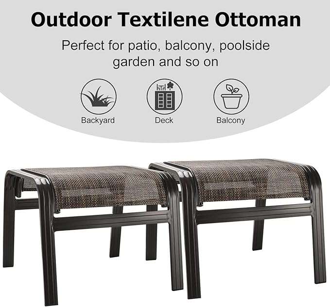 Deguifei Patio Footstools Outdoor Foot Rest Aluminum Ottomans Samll Seat Wicker Furniture Patio Ottoman 2 Pieces Brown