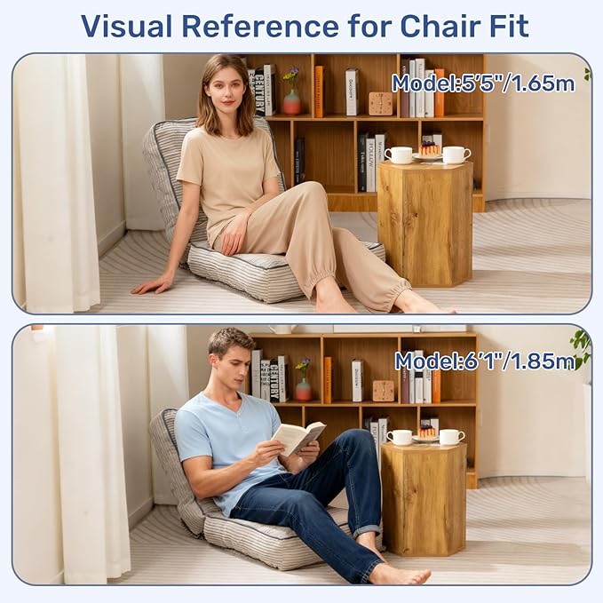 HollyHOME Adjustable Floor Chair with 6 Positions, Folding Lazy Sofa Recliner with Back Support, Thick Sponge Cushion and Portable Handle, Comfy Gaming Meditation Chair for Dorm, Bedroom, Light Grey