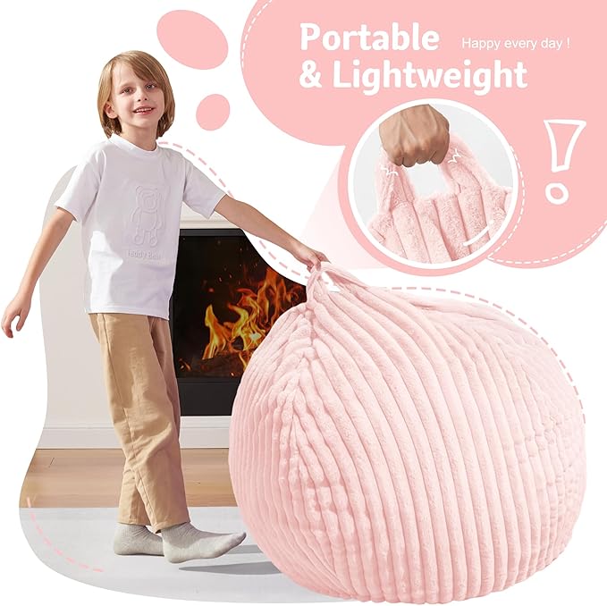 Homguava 2FT Bean Bag Chair, 2' Small Bean Bags with Memory Foam Filled, Beanbag Chairs with Machine Washable Cover Dutch Corded Plush Cover for Classroom,Living Room,Bedroom-Soft Pink