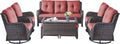 Patio Furniture Swivel Chairs Set - 8 Piece Wicker Rattan Outdoor Sectional Conversation Sets with 4 Swivel Rocking Chairs,2 Ottomans,1 Sofa and 1 Coffee Table for Porch Deck Garden(Brown/Red)
