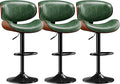 Aowos Bar Stools Set of 3, Adjustable Swivel Leather Bar Stools for Kitchen Island, Mid Century Modern Counter Height Bar Chairs Barstools with Back & Footrest (Green)