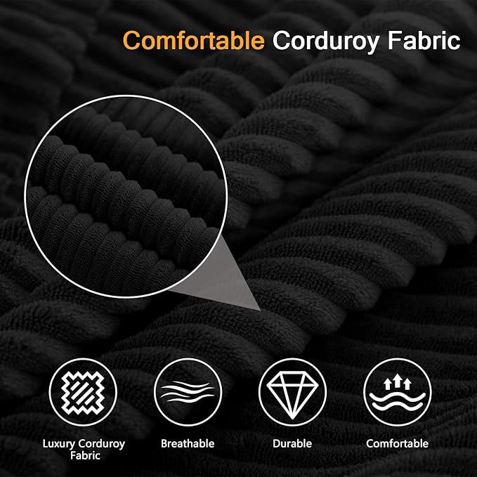 MeMoreCool Cloud Floor Sofa – 3-Seater Convertible Couch Bed, Tufted Corduroy, Black No Assembly | Modular Cushion Design | Compressed in a Box | Comfy for Living Room or Bedroom