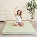 Zelladorra Japanese Floor Mattress, Quilted Futon Mattress with Anti-Slip Bottom, Foldable Floor Bed with Storage Bag and Straps, (Green, Twin)