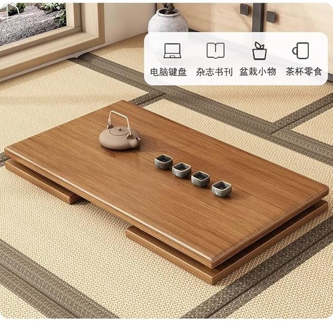 Japanese Floor Table Folding Coffee Table No Assembly, Solid Wood Small Coffee Table Meditation Table for Sitting on The Floor, Tea Room Tatami Dining, Portable & Easy Storage Compact Design