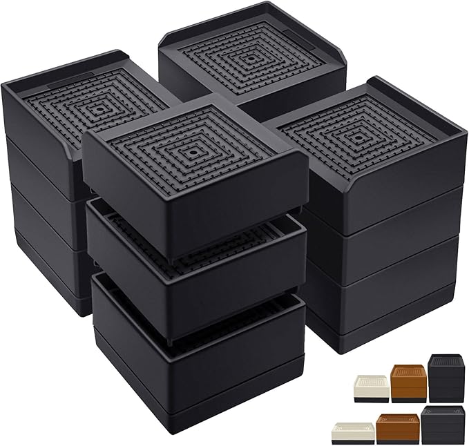 ANNKUT Bed Risers 4 inch Heavy Duty, Furniture Risers for Desk Table Sofa Couch Lifts to 1.5、3 or 4 in, Square Adjustable Risers Blocks, Support Up to 1,300 Lbs（4 Pack-Black）