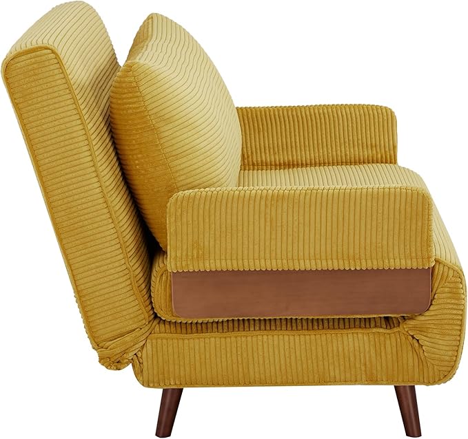 CITTANEO 42" Convertible Sleeper Chair, 3-in-1 Chair Bed Sleeper for Adults with Adjustable Backrest, Pillow & Wooden Arms, Loveseat Sofa Bed for Apartment, Office, Mustard Yellow