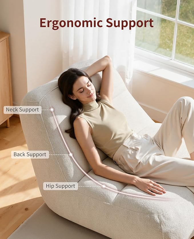 Relefree Goliath Bean Bag Chairs for Adults,Cozy Bean Bag Lounge Chair,Plush Memory Foam Filling,Oversized Reading Chair for Living Room,Bedroom,Large Fireside Sleeper Chairs for Gaming,Cream White