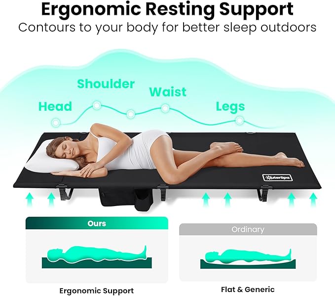 OuterSpa Portable Camping Cot, Sleeping Cots for Adults, Ultralight Backpacking Cot, Compact, Collapsible, Easy Set-Up, Supports 500lbs, Lightweight Camp Cot for Adults, Camping, Outdoors and Home