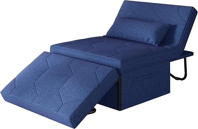 4 in 1 Sleeper Chair, Convertible Sleeper Sofa with Ottoman, Ottoman Bed for Adults, Sofa Bed with Adjustable Backrest for Living Room Apartment Office, Jean Blue