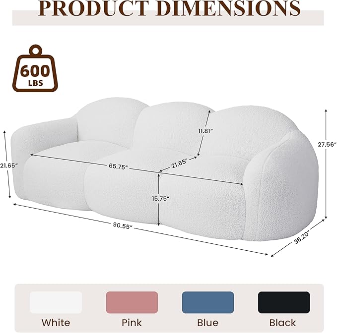 WJShome Cloud Shaped Couches for Living Room, Modern Upholstered Bubble Lazy Floor Couch, Cozy Leisure Boneless Chaise Lounge, Apartment-No Assembly Required (White)