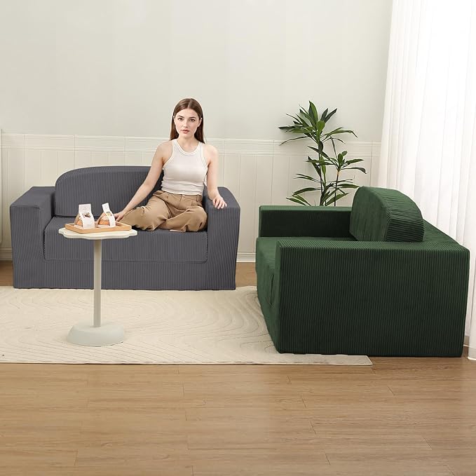MeMoreCool Convertible Sofa Bed, Pull Out Loveseat Sleeper Sofa, Small Boneless Cloud Couch Bed for Adults, Fold Out Foam Love Seat, Corduroy Folding Floor Couch for Bedroom, Dark Grey
