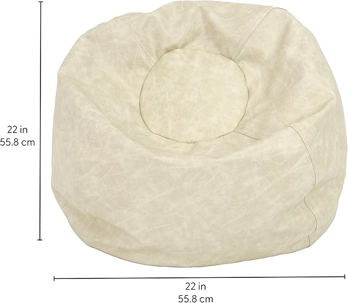 FDP Rustic Kid 22" Bean Bag Chair, Furniture for Kids, Perfect for Reading, Playing Video Games or Relaxing, Alternative Seating for Classrooms, Daycares, Libraries or Home - Almond