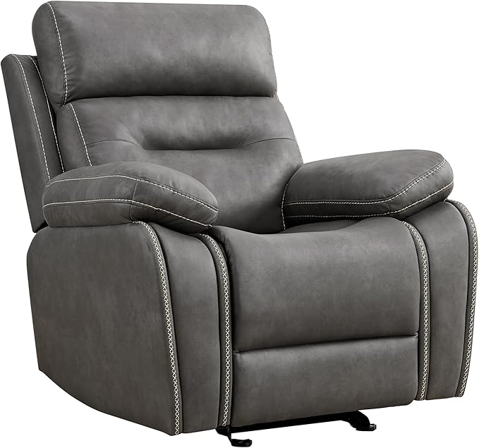 KISLOT Leather Recliner Chair Manual Sofa Rocker for Adults with Overstuffed Arm for Living Room Bedroom Home Theater Seating