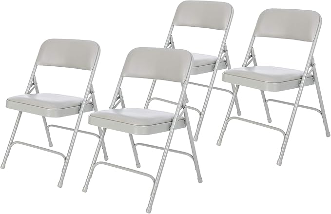 OEF Furnishings OEF1200 Series Premium Heavy Duty Vinyl Padded Folding Chairs, Commercial Grade 500 lb Capacity (4-Pack, Warm Gray)