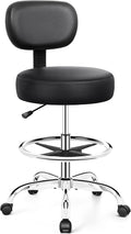 Brick Attic Drafting Chair with Backrest – Adjustable Foot Rest Rolling Stool with Wheels, PU Leather Swivel Stool for Office Spa Studio Lab Counter Salon Home Work Bar Kitchen Shop(Silver)